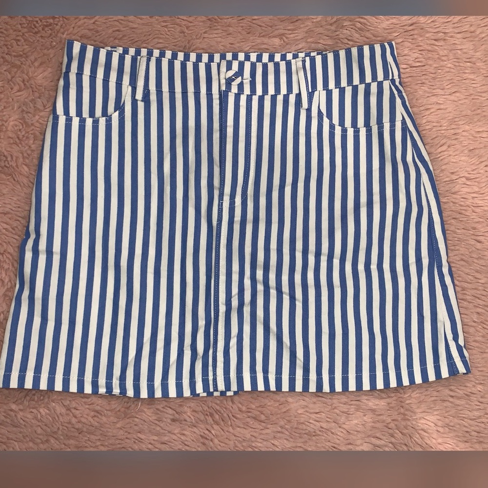 White and Blue Striped Mini Skirt